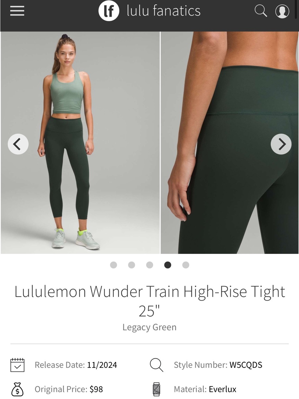 Lululemon Wunder Train HR 25” tight sz 10 Legacy Green